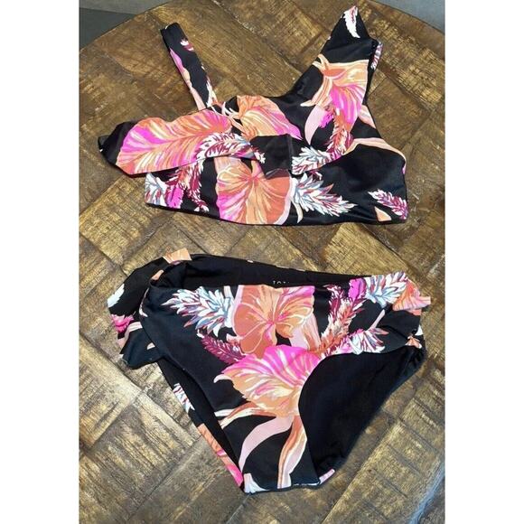 Tori Praver Girls Bikini Set Size Xsmall Floral Pink Cottagecore